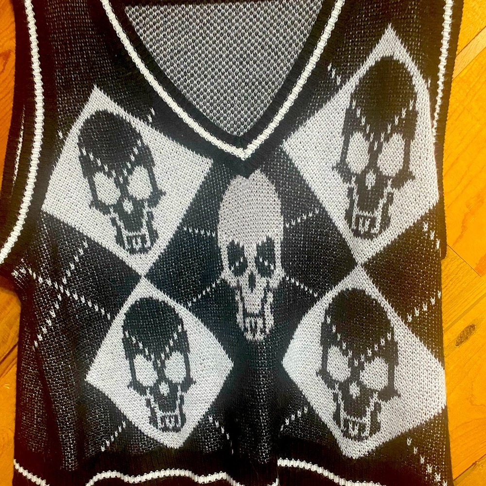 Skull sweater vest, super cute. Ran bigger than advertised